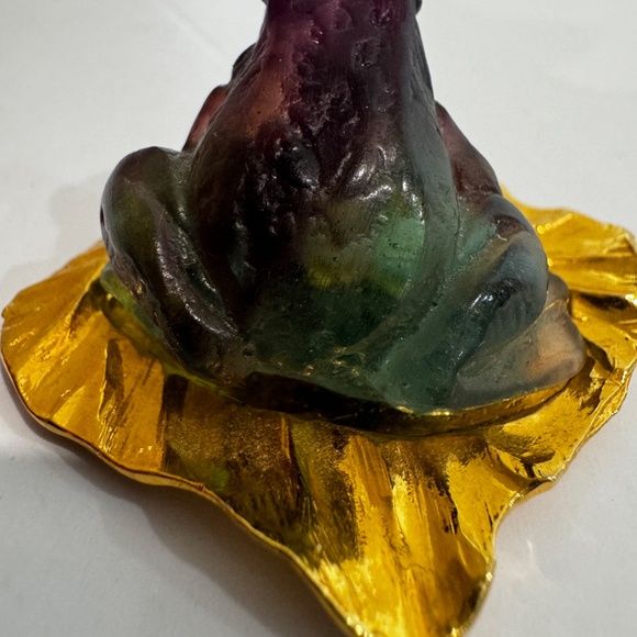 VTG Daum France Pate De Verre Purple Green Frog Gold Lily Pad Pendant - Picture 7 of 13